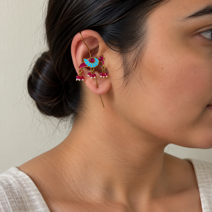 Ruby Mitthu Parrot Ear Cuffs