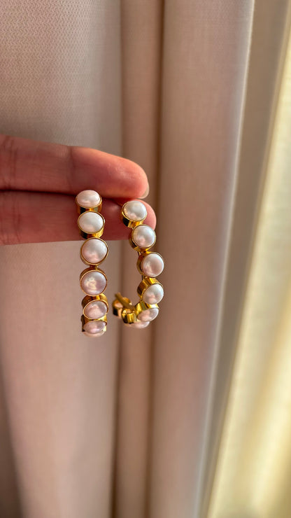 Real Pearl Hoops