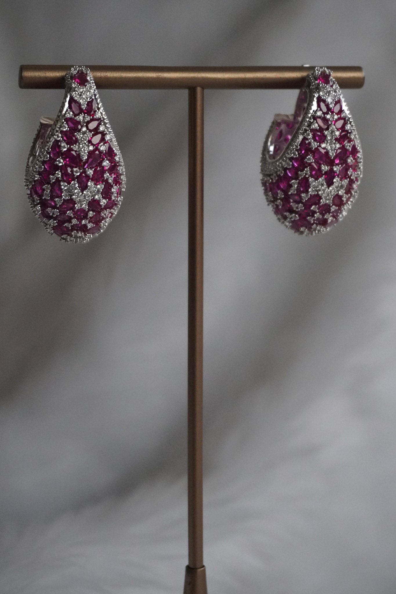 Pink Ruby Hoop Diamond Earrings