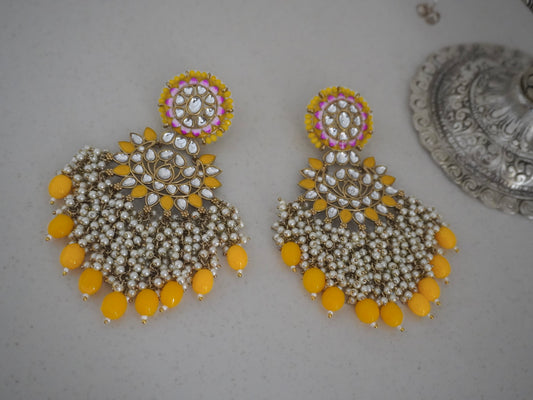 Sunshine Yellow Kundan Chandbaali