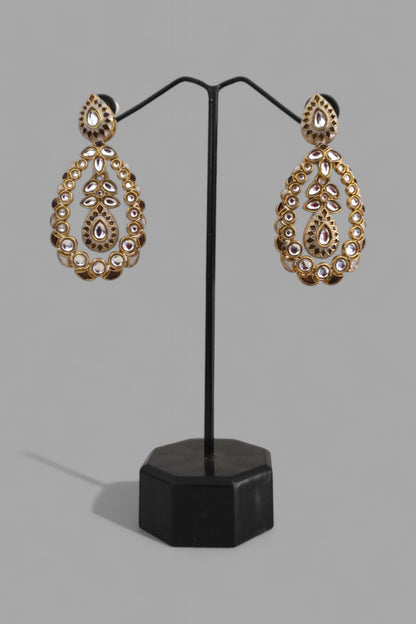 White Kundan Drop Earrings