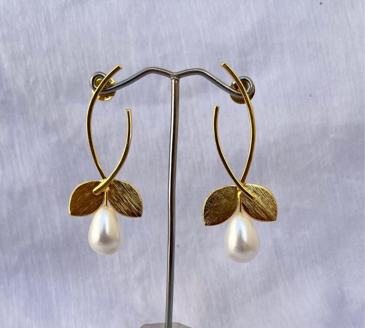 Pearl Leaf Earrings