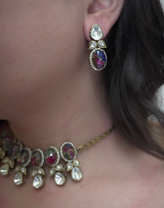 Multicolour Apsara Choker Necklace Set (Earrings & Necklace)