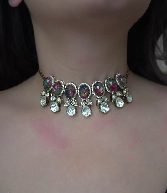 Multicolour Apsara Choker Necklace Set (Earrings & Necklace)