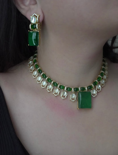 Madhuban Emerald Diamond Necklace Set (Necklace & Earrings)