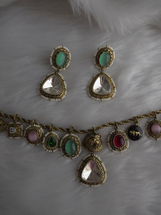Antique Bagh Necklace Set (Necklace & Earrings)