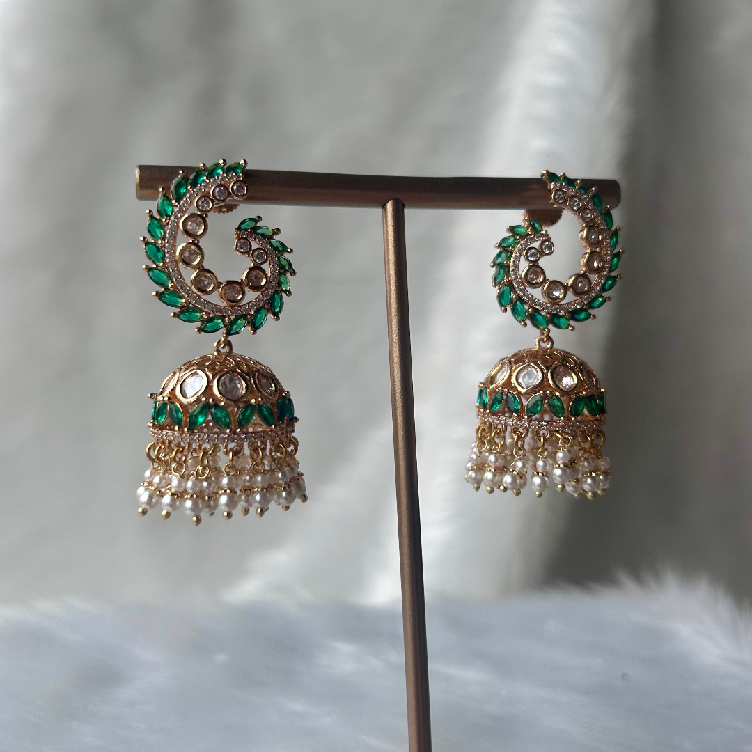 Keri Polki Emerald Jhumkas