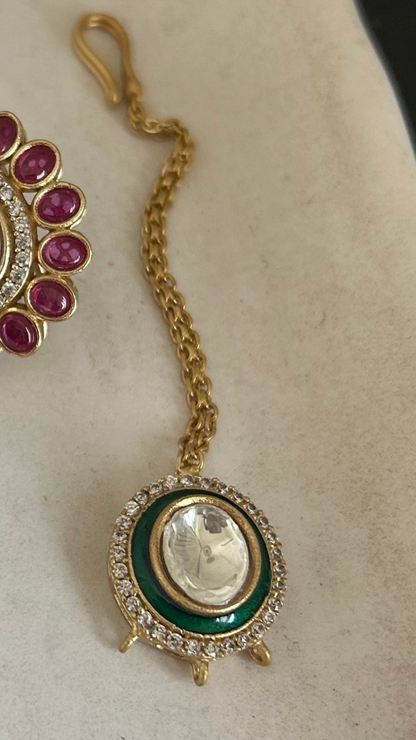 Ira Rajwada Polki Choker Set (Choker, Earrings & Maang Tikka)
