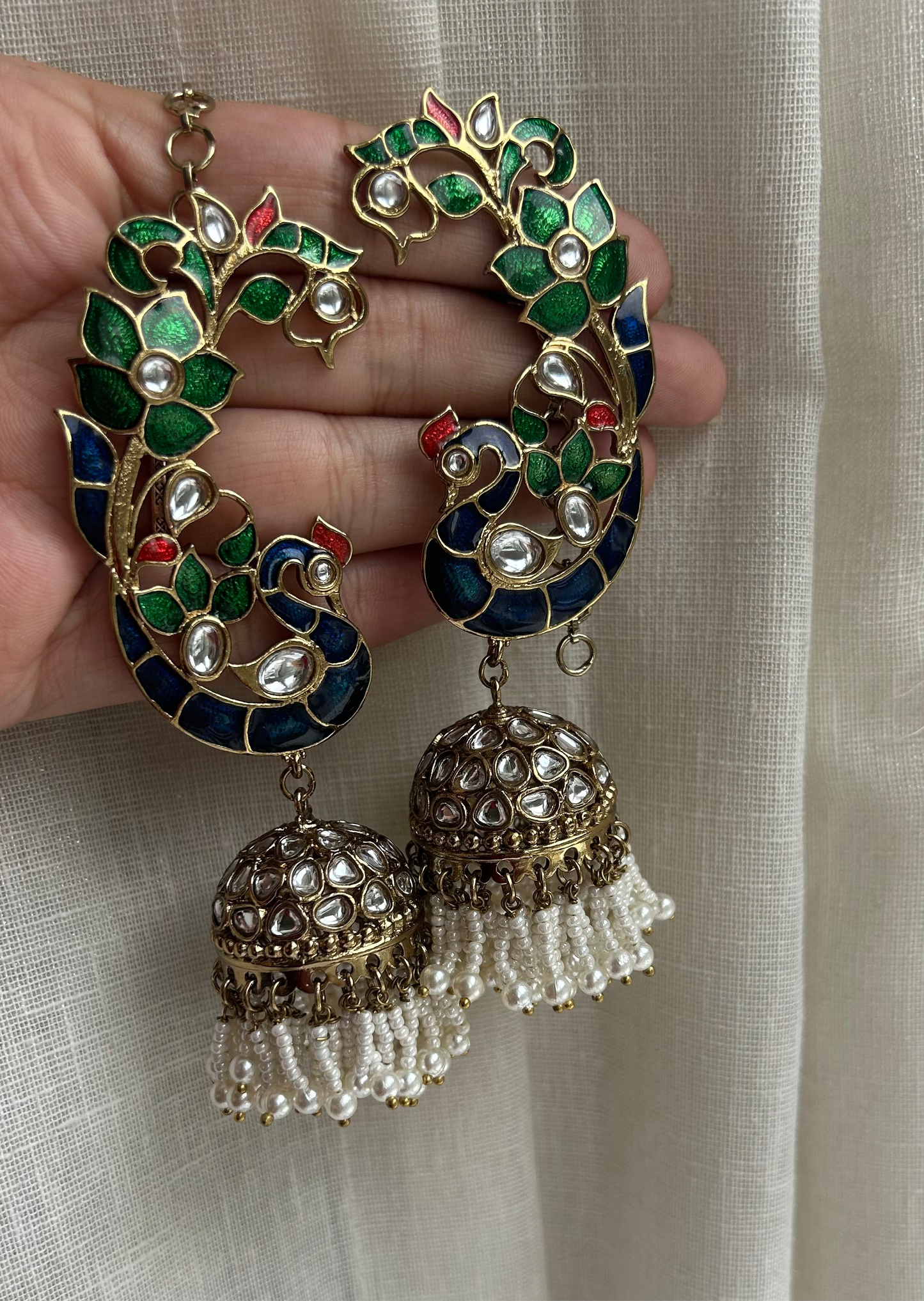 White Maurya Ear Cuff Jhumka Earrings