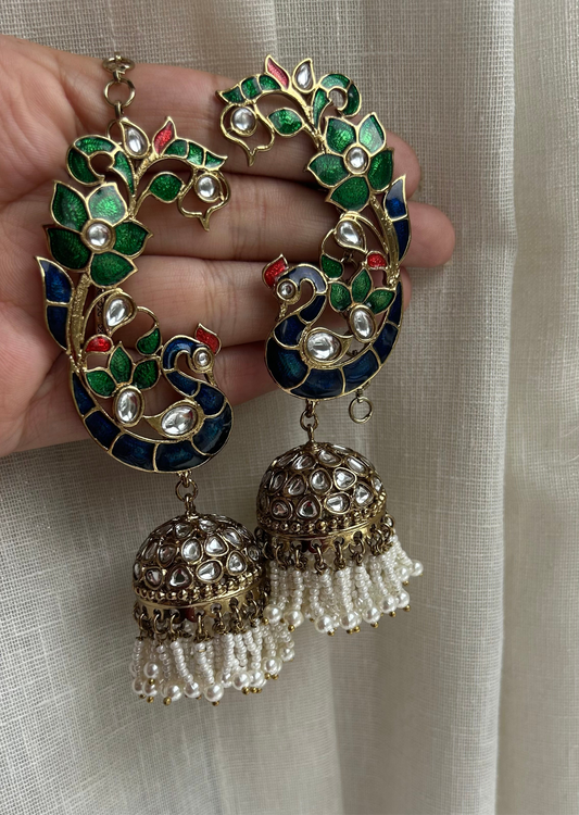 White Maurya Ear Cuff Jhumka Earrings