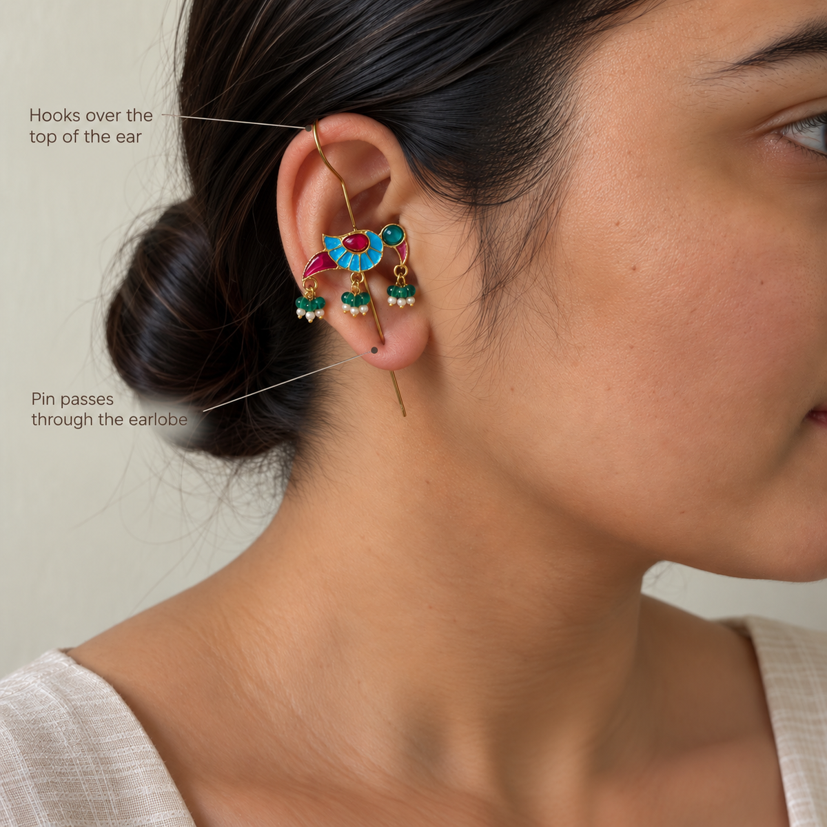 Emerald Mitthu Parrot Ear Cuffs