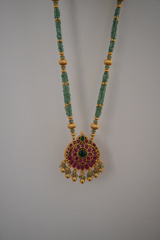 Temple Laxmi Green Necklace Set (6 in 1)