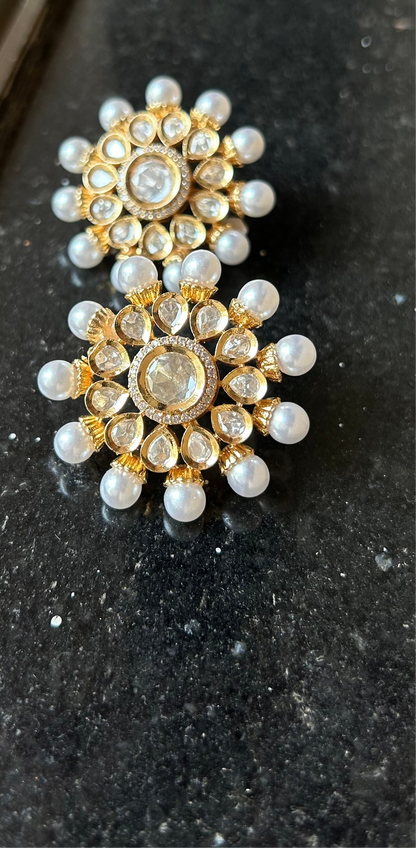 Polki Pearl Stud Earrings