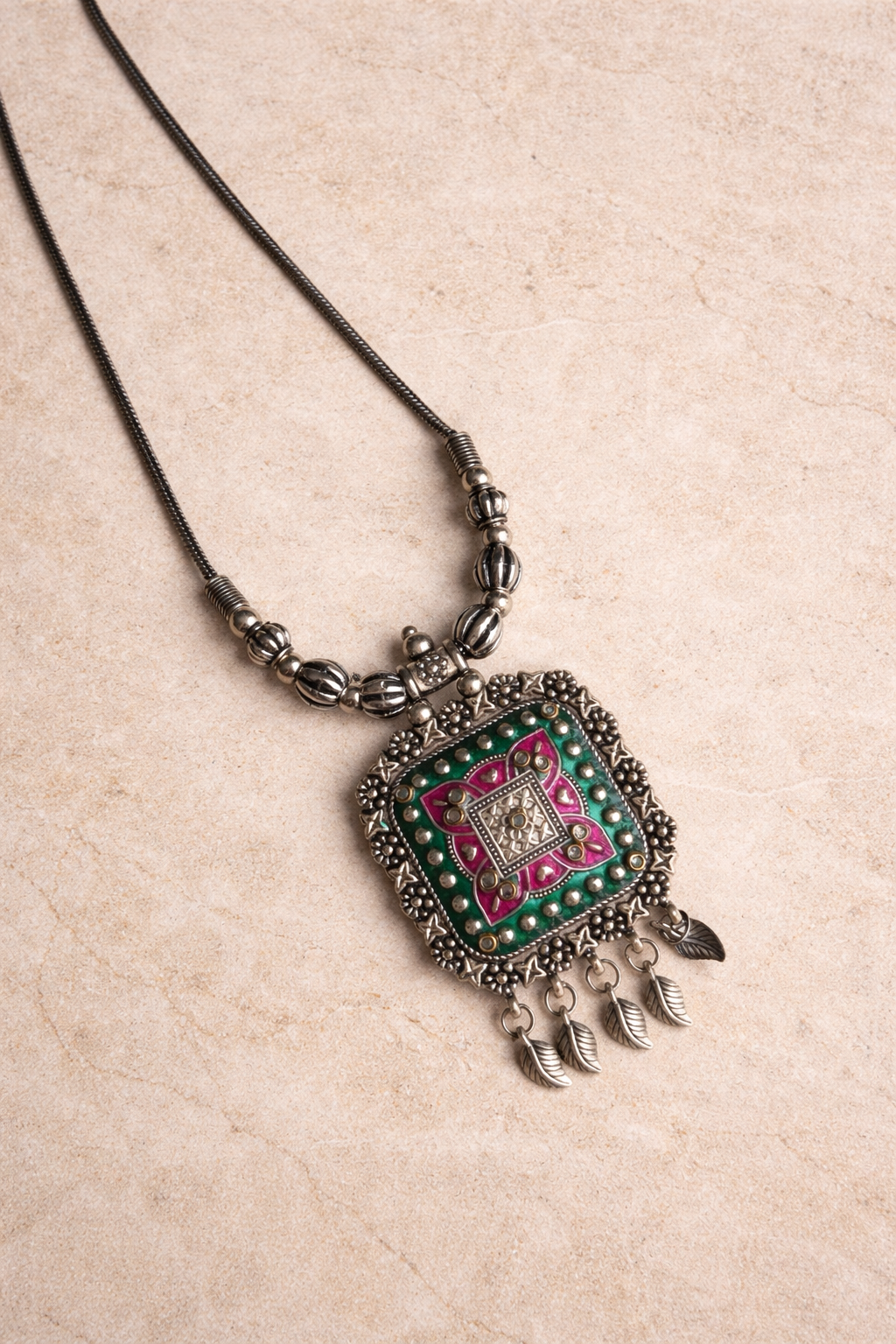 Oxidised Meenakari Necklace