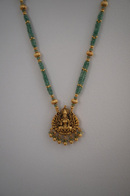 Temple Laxmi Green Necklace Set (6 in 1)