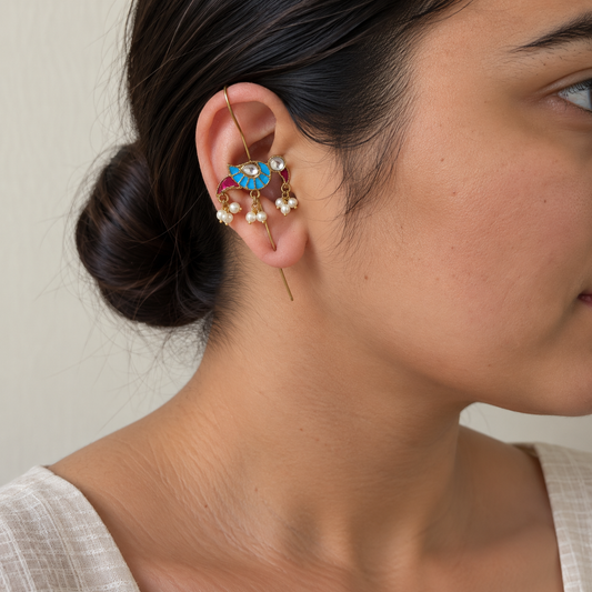 White Mitthu Parrot Ear Cuffs