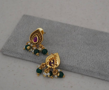 White Aam Dangler Stud Earrings