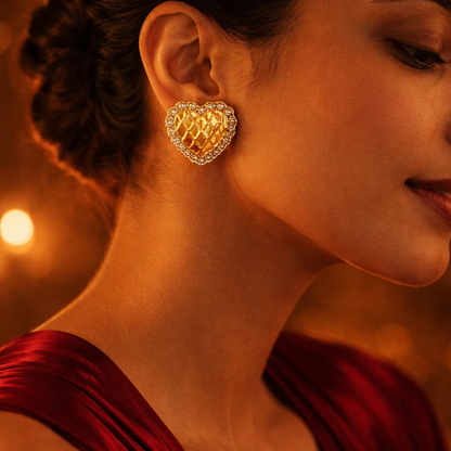 Golden Heart Stud Earrings