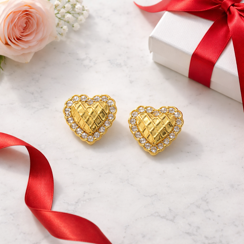 Golden Heart Stud Earrings