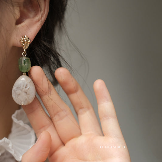 White Aarya Frosted Drop Earrings