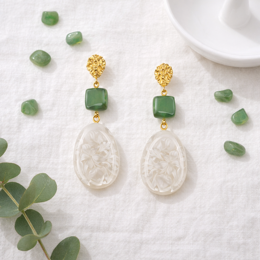 White Aarya Frosted Drop Earrings