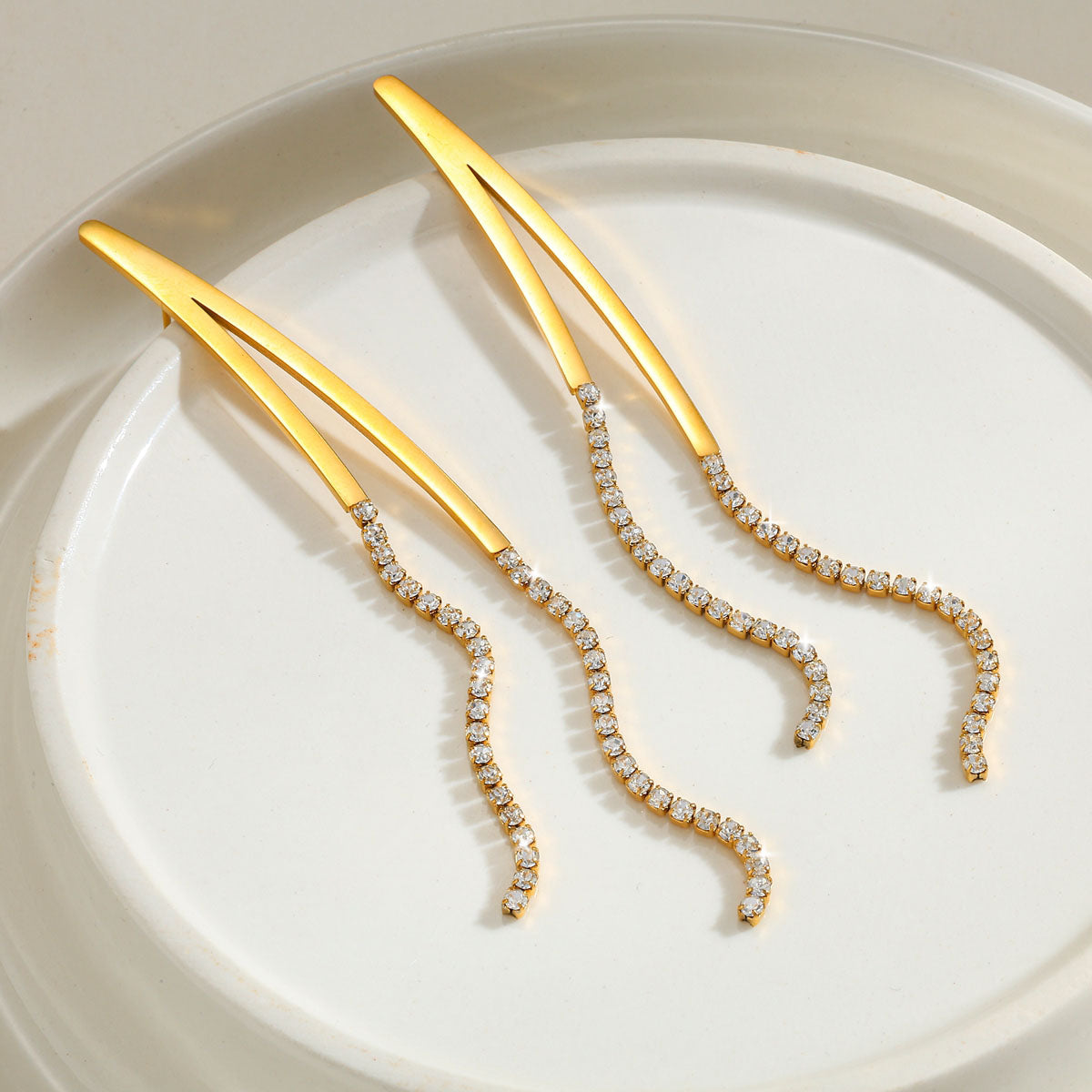 Golden Curve Crystal Tassel Earrings