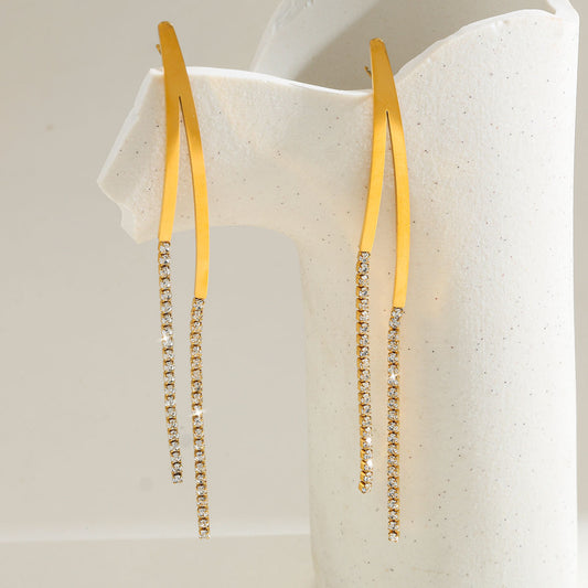 Golden Curve Crystal Tassel Earrings