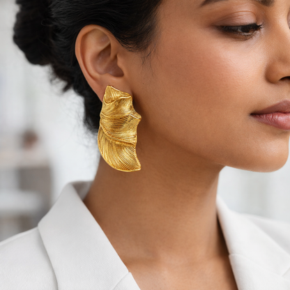 Golden Leaf Stud Earrings