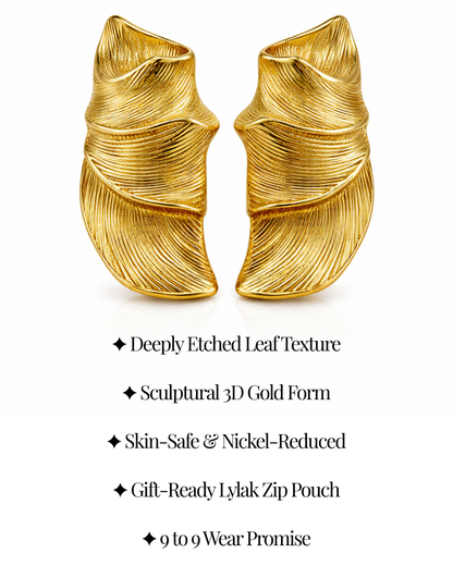 Golden Leaf Stud Earrings