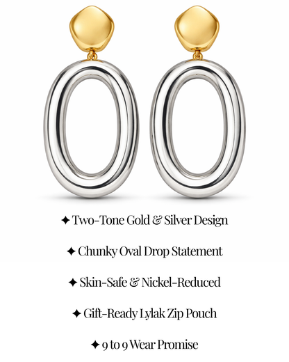 Bold Mixed-Metal Oval Drop Earrings