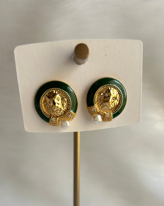 Gold Plated Lion Head Stud Earrings