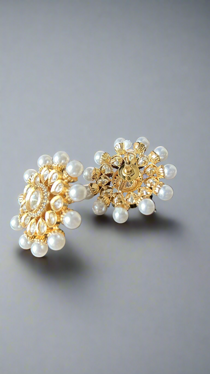Polki Pearl Stud Earrings
