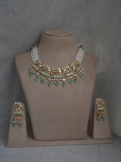 Mint Enamel Polki Choker Necklace Set