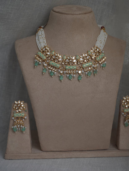 Mint Enamel Polki Choker Necklace Set