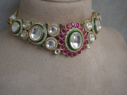 Ira Rajwada Polki Choker Set (Choker, Earrings & Maang Tikka)