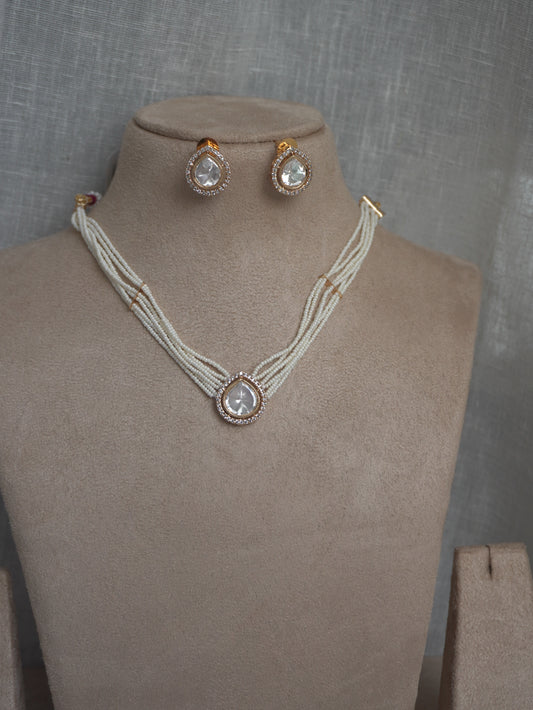 Pearl Strands Solitaire Choker Necklace Set