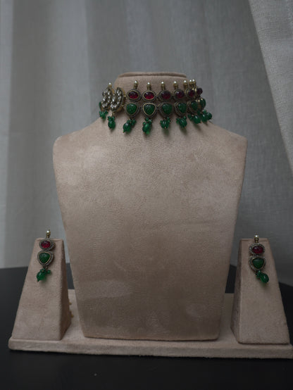 Regalia Ruby & Emerald Polki Choker Set
