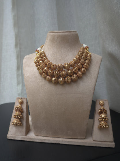 Temple Gold Choker Necklace (Necklace & Earrings)