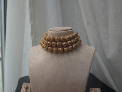 Temple Gold Choker Necklace (Necklace & Earrings)