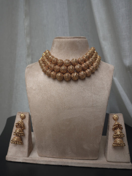 Temple Gold Choker Necklace (Necklace & Earrings)