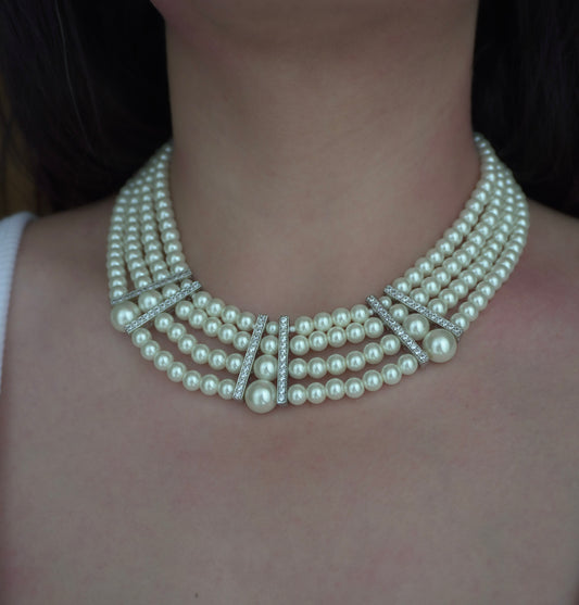 Pearl Statement Diamond Necklace Set (Necklace & Earrings)