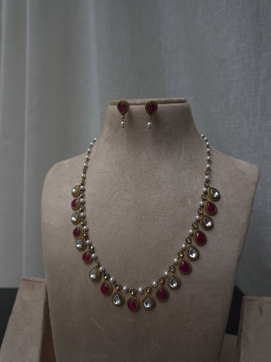 Regalia Ruby Polki Drop Necklace Set