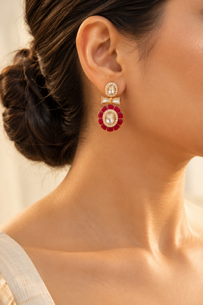Rani Pink Polki Collar Necklace Set with Earrings(Necklace & Earrings)