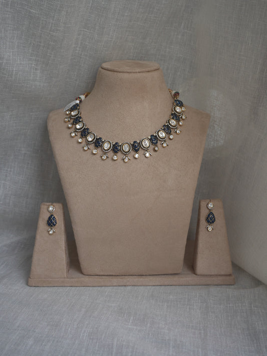 Midnight Blue Polki Necklace Set