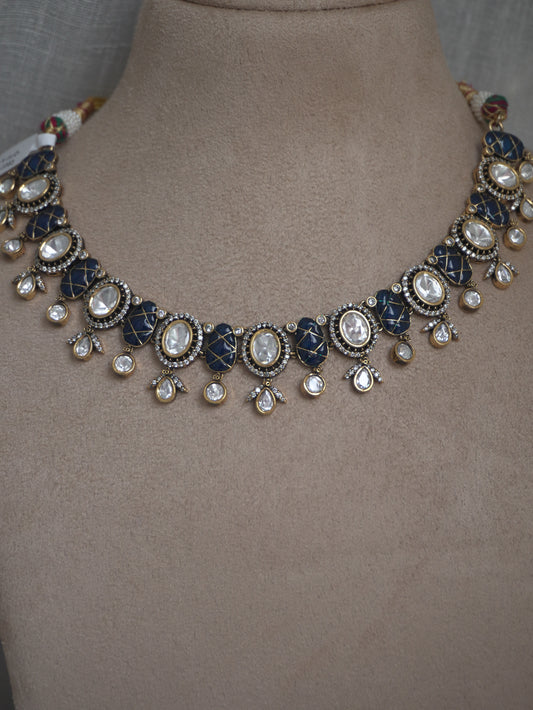 Midnight Blue Polki Necklace Set
