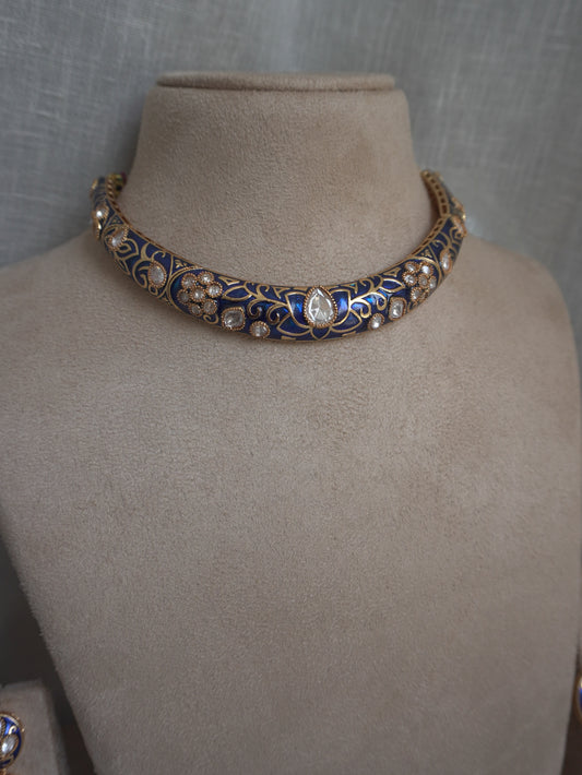 Royal Blue Hasli Necklace Set (Necklace & Earrings)