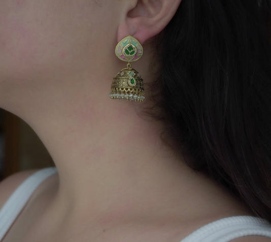 Green Kadambari Gold Necklace (Necklace & Earrings)