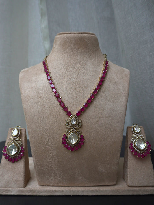 Noor Ruby Polki Necklace Set (Necklace & Earrings)