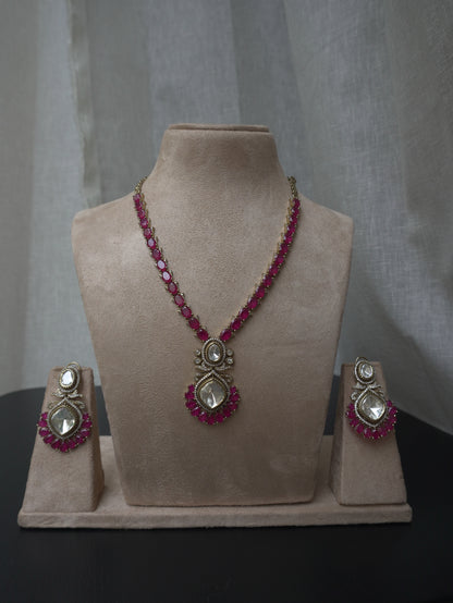 Noor Ruby Polki Necklace Set (Necklace & Earrings)