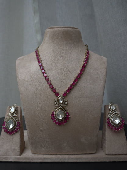 Noor Ruby Polki Necklace Set (Necklace & Earrings)